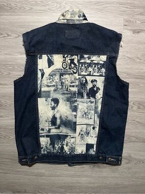 Robert Graham vintage black history graphic button up denim Jean vest RARE XL